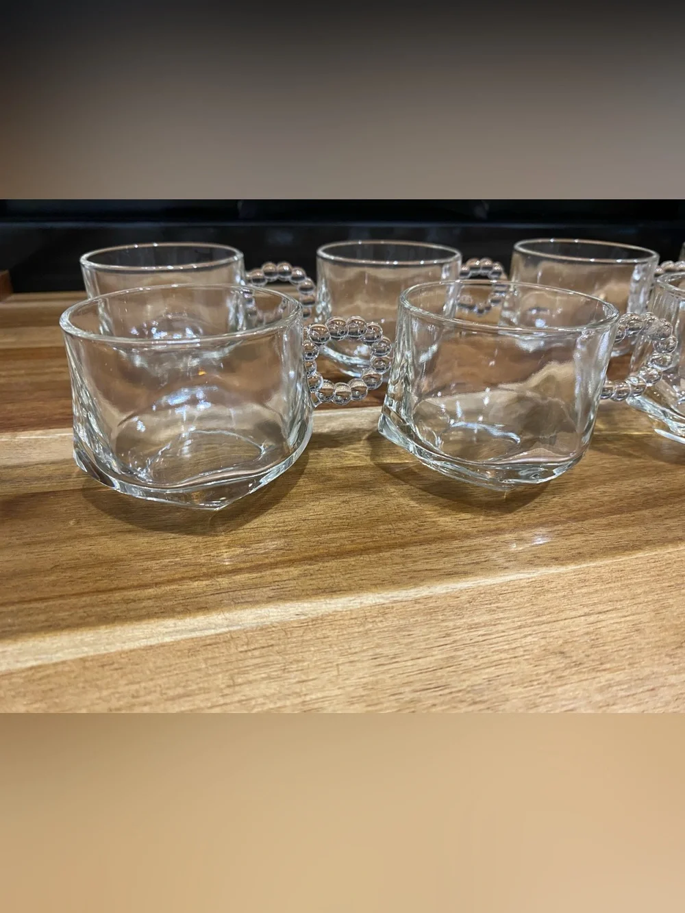 Vintage Hazel Atlas Glass Cups Set: Beaded Handles, 1950s (set of 8)